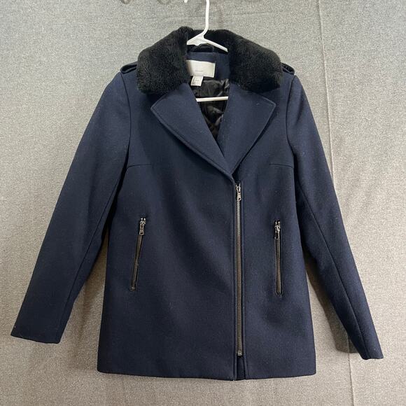 H&M Wool Blend Blue Jacket Women's Size 4 Winter Outerwear Coat - Picture 1 of 11